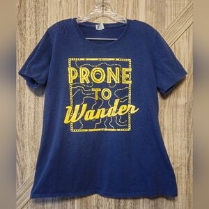 Blue and Yellow Short Sleeve Tee with Bold Graphic